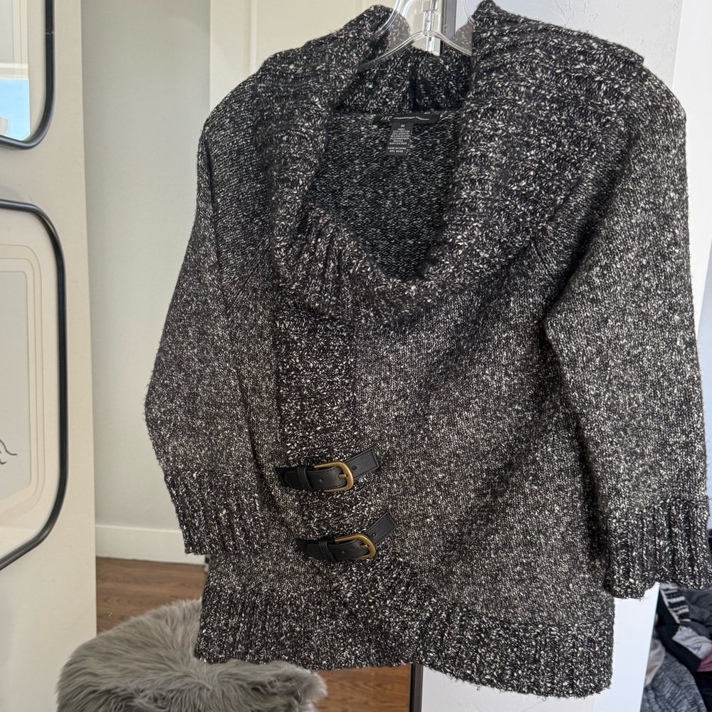 INC Chunky Sweater size medium with cowl-neck and buckle details.